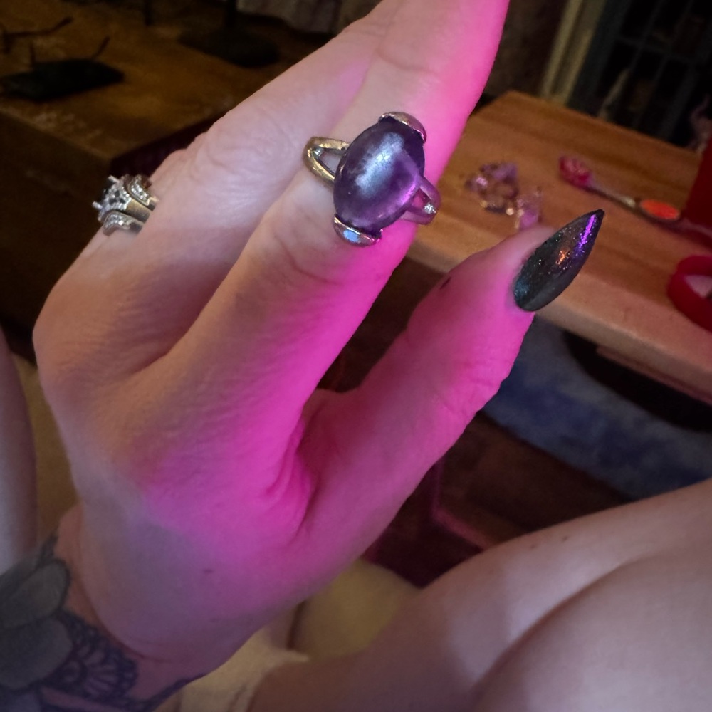 Sterling Silver Cabochon Ring in Iridescent Purple